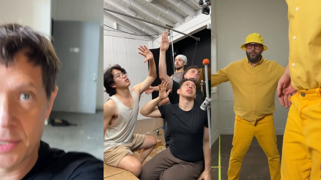 Colagem com pessoas posando em estúdio