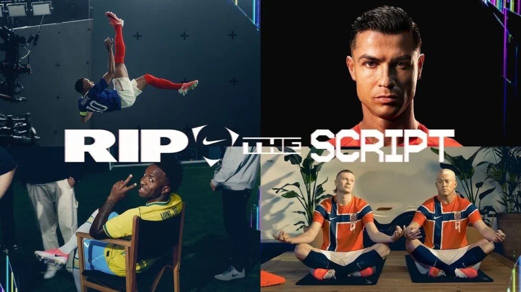 Montagem de campanha esportiva com jogadores de futebol