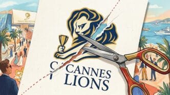 Tesoura cortando logotipo do Cannes Lions
