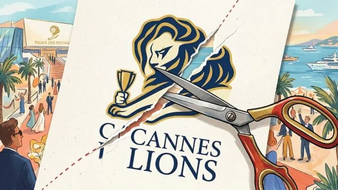 Tesoura cortando logotipo do Cannes Lions