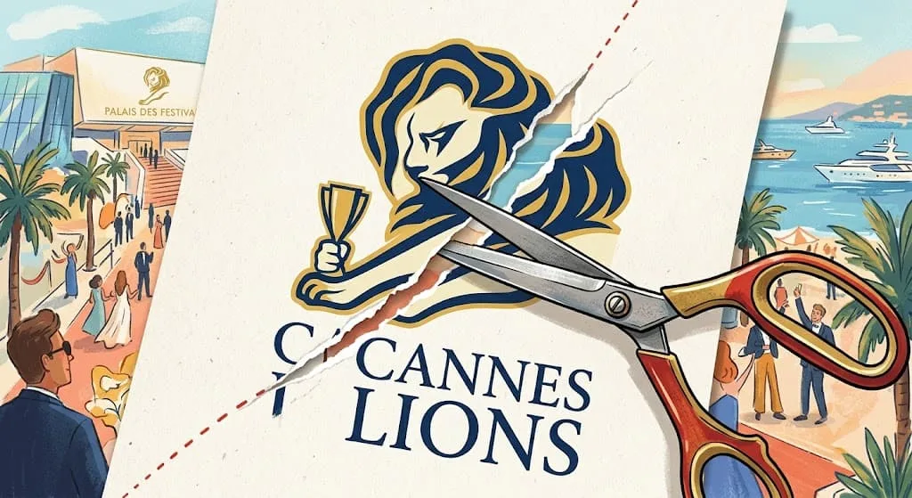 Tesoura cortando logotipo do Cannes Lions