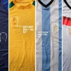 Camisas de futebol com manchas em formato de troféu