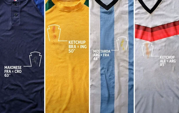 Camisas de futebol com manchas em formato de troféu