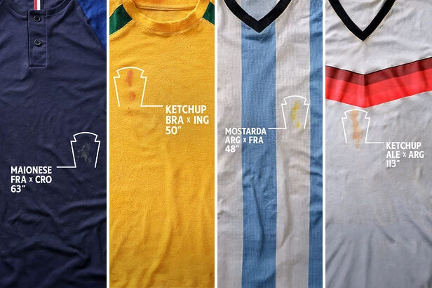 Camisas de futebol com manchas em formato de troféu