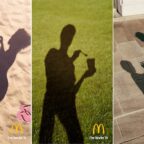Sombra de batata frita do McDonald's projetada no chão em campanha da TBWANEBOKO