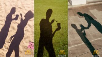 Sombra de batata frita do McDonald's projetada no chão em campanha da TBWANEBOKO