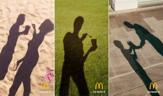 Sombra de batata frita do McDonald's projetada no chão em campanha da TBWANEBOKO