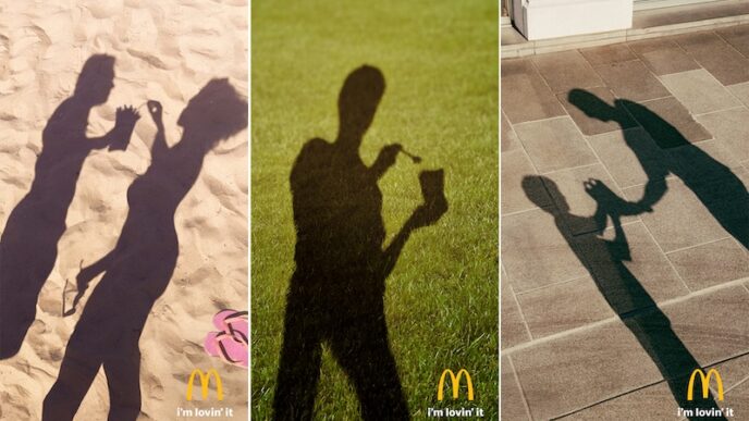 Sombra de batata frita do McDonald's projetada no chão em campanha da TBWANEBOKO