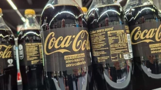 Garrafas da Coca-Cola Zero sem cafeína e sem açúcar em embalagem preta e dourada